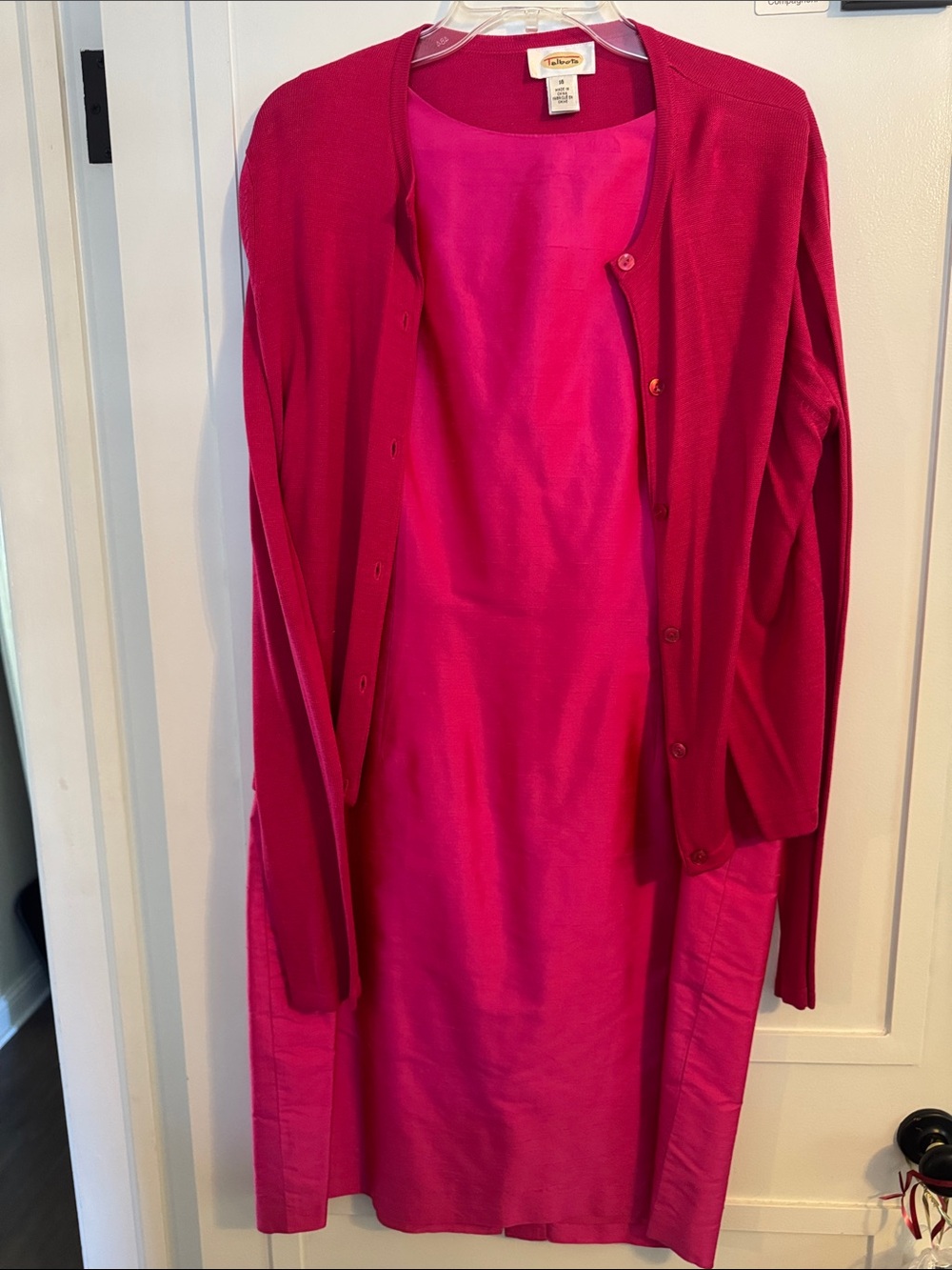 EUC Talbots 100% Silk Hot Pink Dress with Matching Cardigan Set 16/XXL